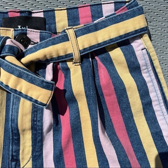 Anthropologie 3x1 Dustin High Rise Pleated Belted Striped Denim Shorts - Picture 8 of 15